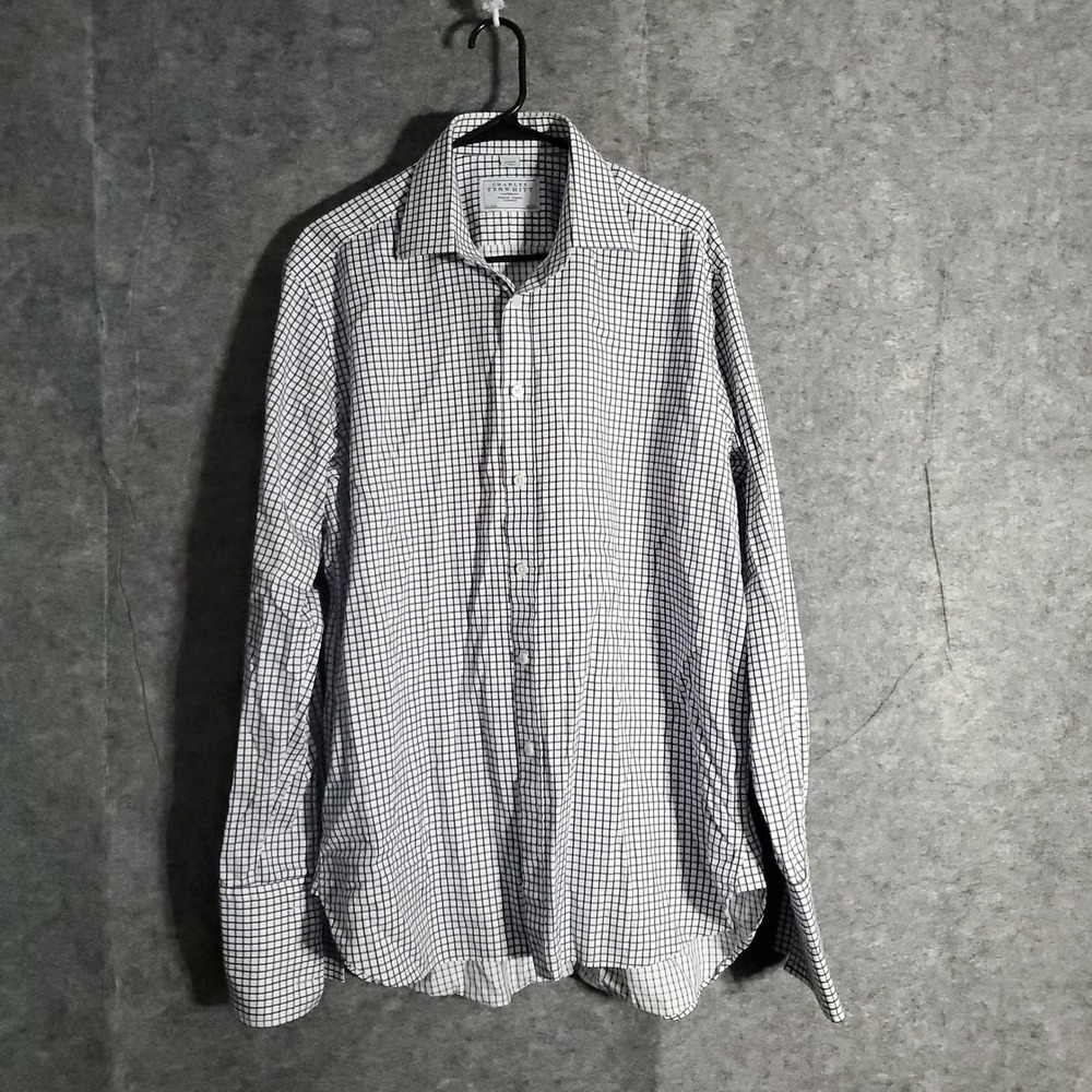 Charles‎ Tyrwhitt Dress Shirt Mens Sz 16.5 Blue Gingham Check Long Sleeve London